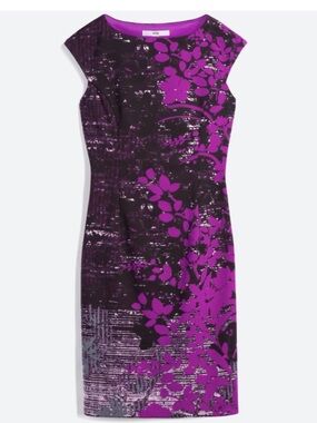 Wisp Purple Floral Cap-Sleeve Sheath Midi Dress